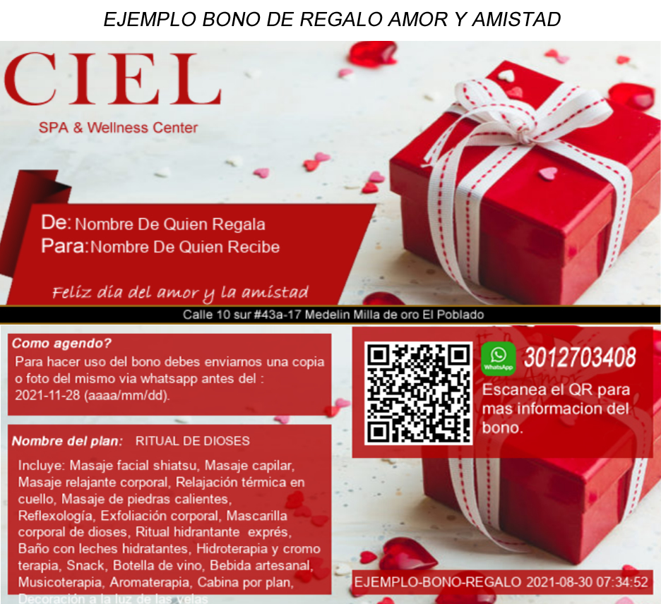 bono de regalo amor y amistad dia de spa medellin